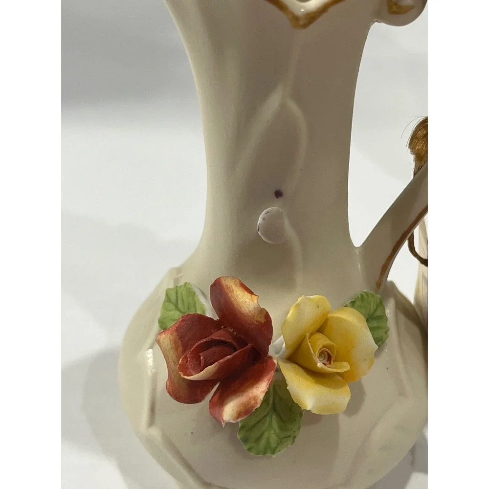 Vintage Lenox Bud Vase and Arnart Miniature Porcelain Pitcher Set Ivory Floral